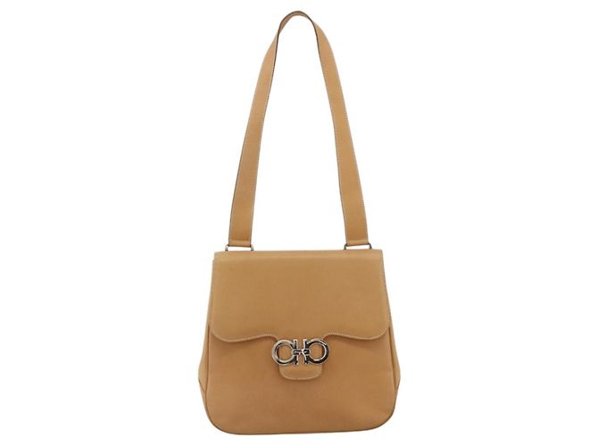 Borsa a Spalla Gancini in Pelle Beige Argento Auth BA11941 di Salvatore Ferragamo - vista 13