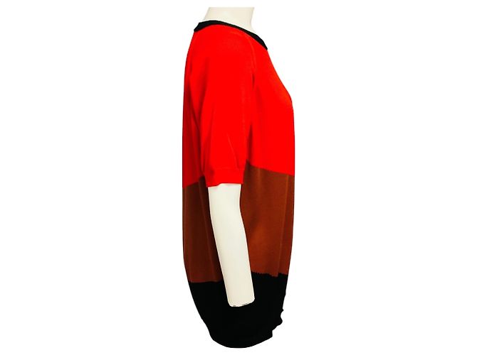 Pull en coton tricoté colorblock rouge / marron / noir Plan C Multicolore - vue 2