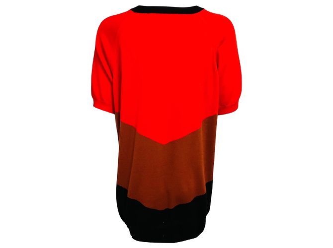 Pull en coton tricoté colorblock rouge / marron / noir Plan C Multicolore - vue 3