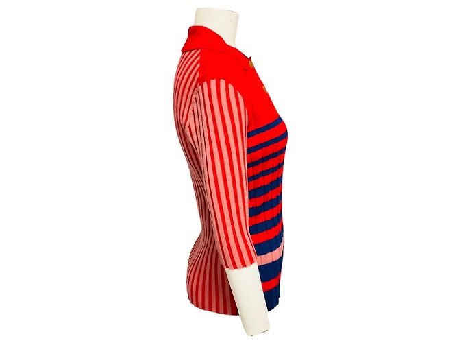 Polo-Pullover aus Cashmere mit roten / marineblauen Streifen von Sonia Rykiel - Ansicht 2