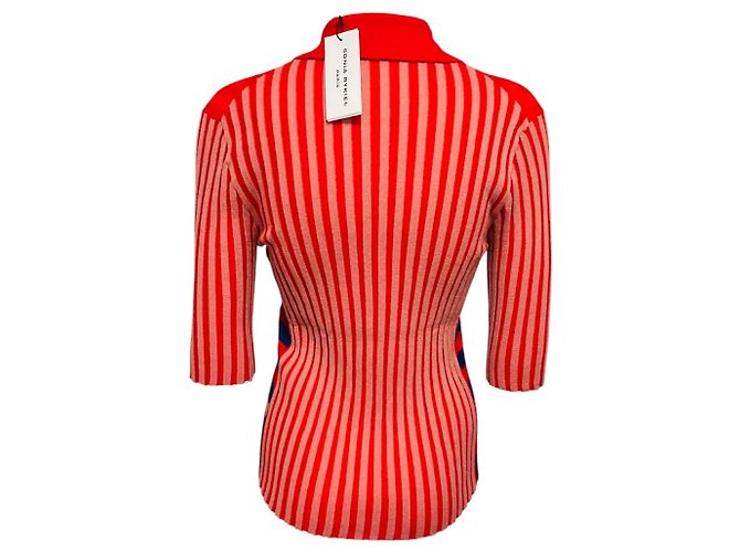 Polo-Pullover aus Cashmere mit roten / marineblauen Streifen von Sonia Rykiel - Ansicht 3