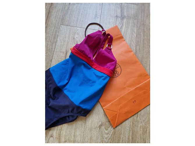 Hermès HERMES superbe Badeanzug Einteiler Neu Größe 36 Blau Fuschia - Ansicht 5