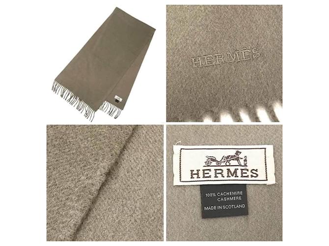 Hermès Sciarpa in cashmere Unie Brod'ee HERMES Beige - vista 3
