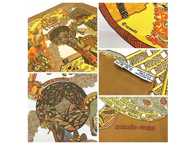 Foulard in seta Hermès - Carré 90, ART des STEPPES Giallo - vista 2