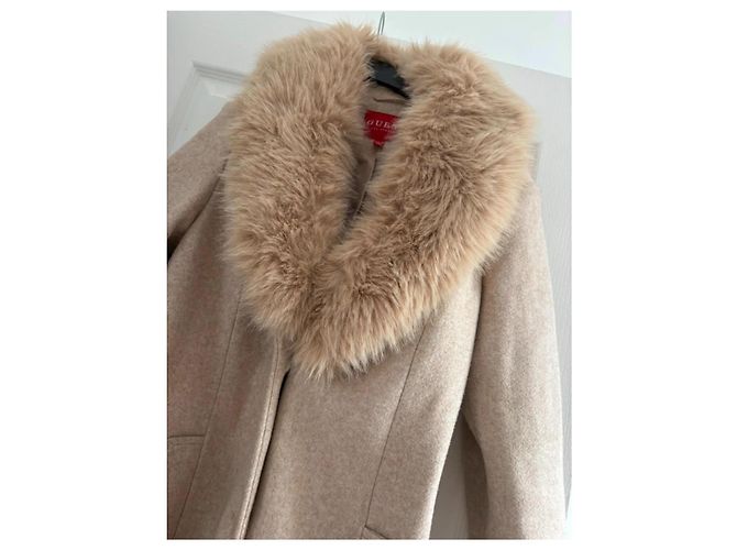 Guess Beige Polyester Coat with Removable Fur - view 2