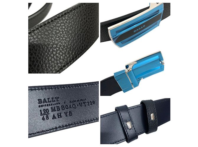 Bally Fabazia Reversible Leather Belt Black Silvery Navy blue - view 3