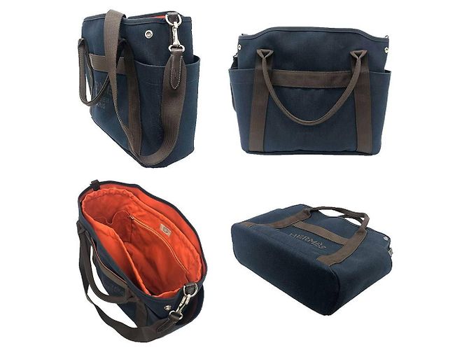 Hermès Groom Putz-Tote Bag Braun Marineblau - Ansicht 2
