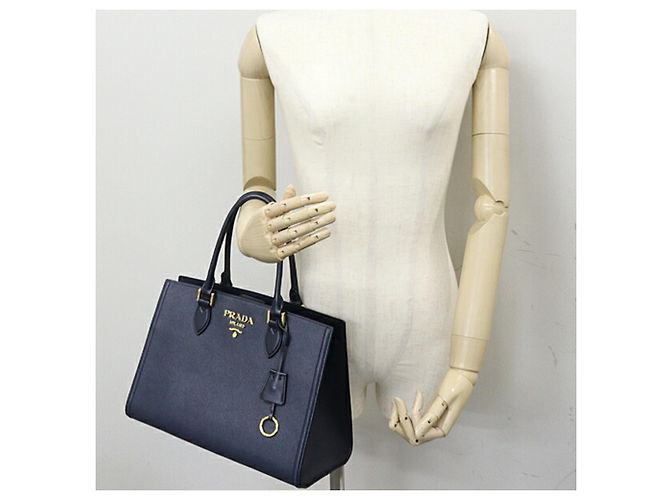 Prada Saffiano Lederhandtasche Marineblau - Ansicht 5