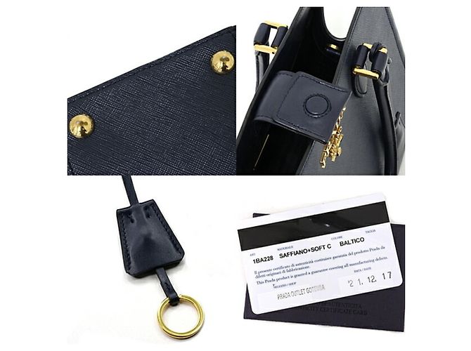 Prada Saffiano Lederhandtasche Marineblau - Ansicht 6