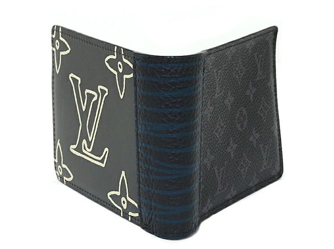 Portafoglio bi-fold Monogram Eclipse Louis Vuitton Nero Blu - vista 3