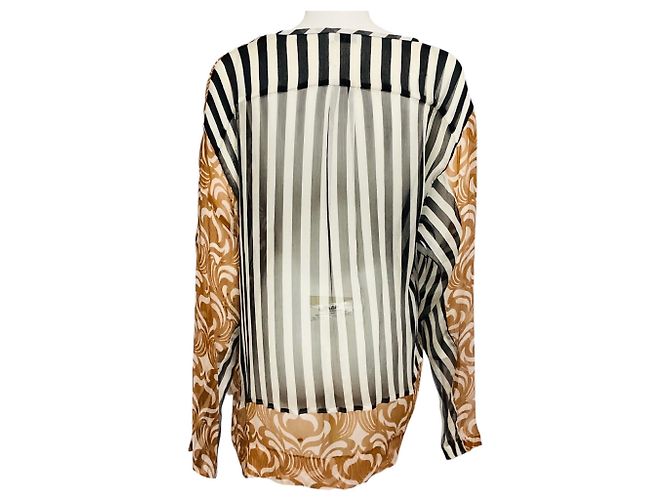 Dries van Noten Tan / Ivory / Black Mixed Pattern Print Sheer Silk Chiffon Blouse Multiple colors - view 3