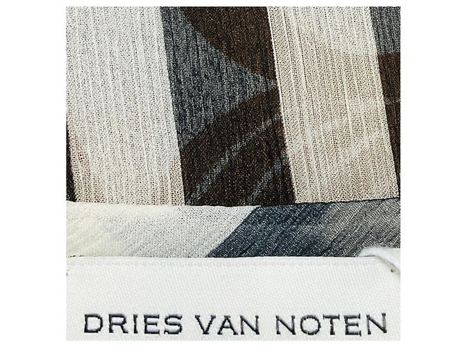 Dries van Noten Tan / Ivory / Black Mixed Pattern Print Sheer Silk Chiffon Blouse Multiple colors - view 4