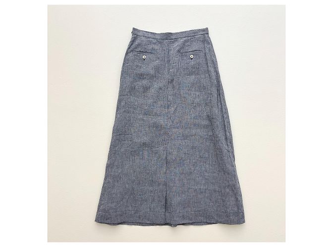 Max Mara Gonna Lunga in Lino Blu Micro Pied-de-Poule - vista 2