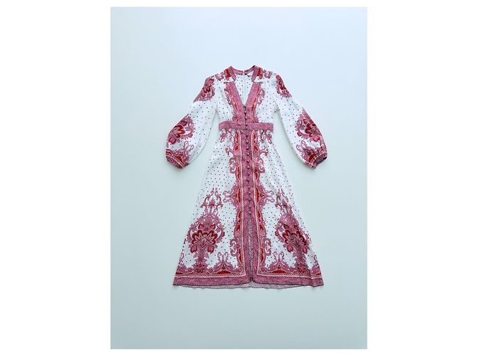 Vestido midi Zimmermann Bells Paisley rojo de lino Rosa Blanco Roja - vista 2