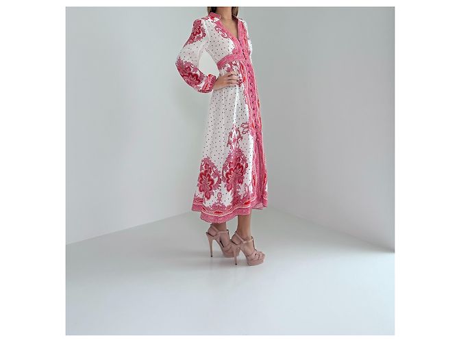 Vestido midi Zimmermann Bells Paisley rojo de lino Rosa Blanco Roja - vista 4