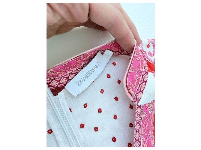 Vestido midi Zimmermann Bells Paisley rojo de lino Rosa Blanco Roja - vista 5