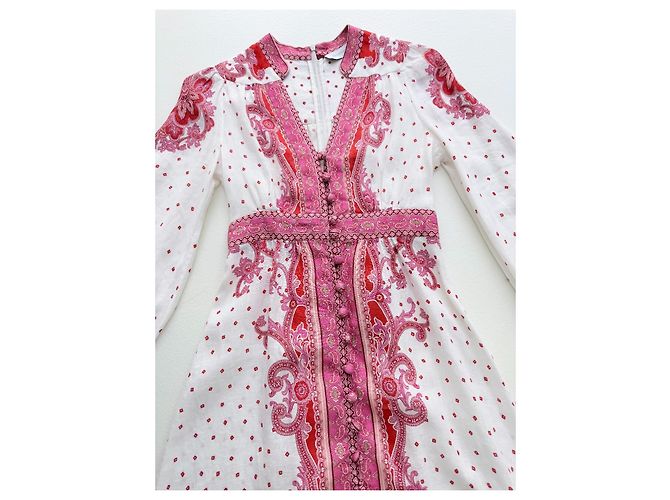 Vestido midi Zimmermann Bells Paisley rojo de lino Rosa Blanco Roja - vista 6
