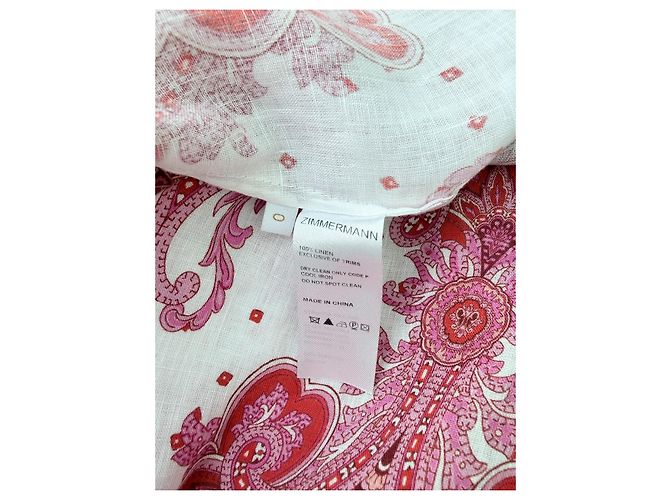 Vestido midi Zimmermann Bells Paisley rojo de lino Rosa Blanco Roja - vista 7