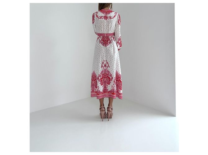 Vestido midi Zimmermann Bells Paisley rojo de lino Rosa Blanco Roja - vista 8