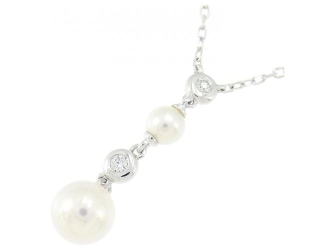 Collana in oro bianco K18 con perle Akoya Mikimoto Argento - vista 3
