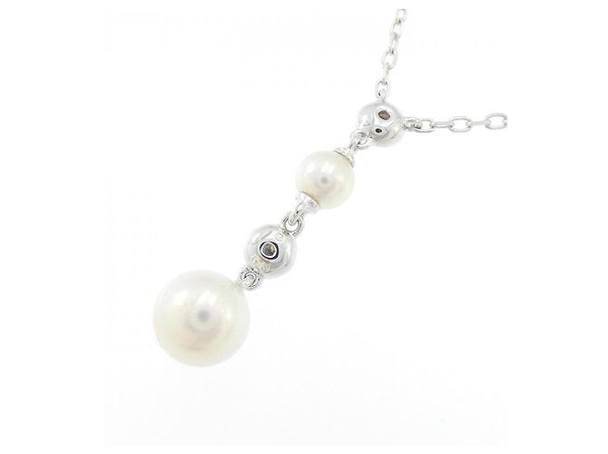 Collana in oro bianco K18 con perle Akoya Mikimoto Argento - vista 4