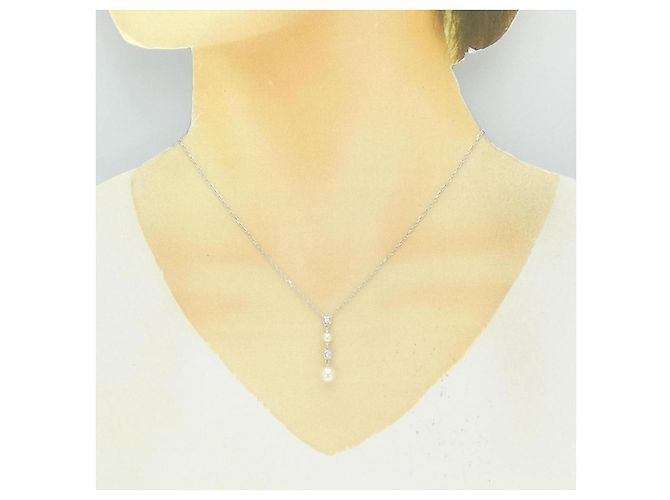 Collana in oro bianco K18 con perle Akoya Mikimoto Argento - vista 6