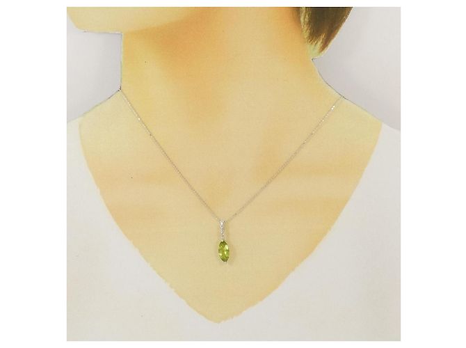 Autre Marque Collana in oro bianco Au750 con peridoto e diamanti Argento - vista 6