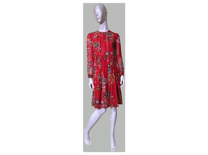 Abito Midi in Seta Floreale Msgm Rosso Multicolore - vista 2