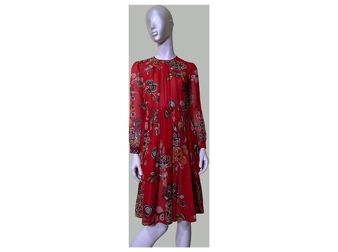 Abito Midi in Seta Floreale Msgm Rosso Multicolore - vista 3
