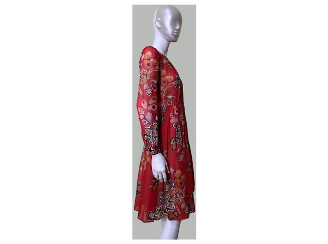 Abito Midi in Seta Floreale Msgm Rosso Multicolore - vista 4