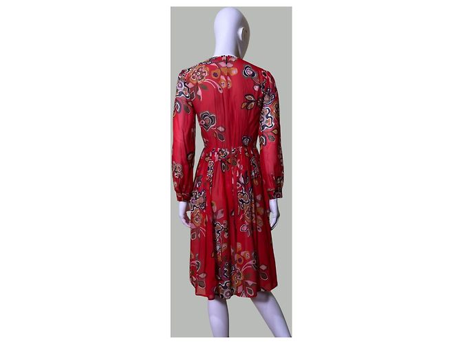 Abito Midi in Seta Floreale Msgm Rosso Multicolore - vista 5