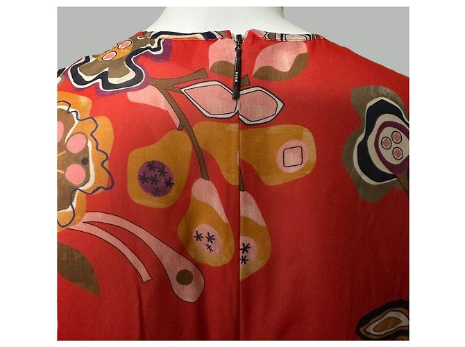 Abito Midi in Seta Floreale Msgm Rosso Multicolore - vista 6