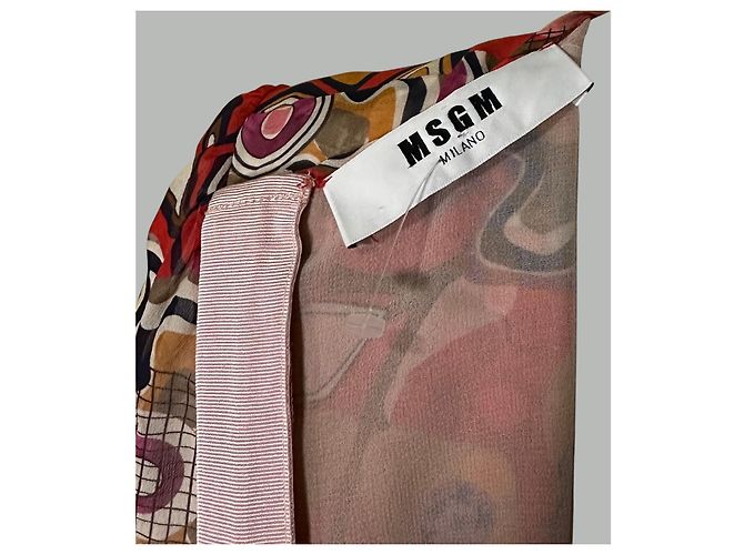 Abito Midi in Seta Floreale Msgm Rosso Multicolore - vista 7