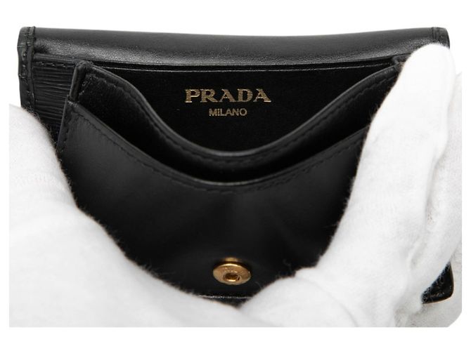 Vitello Monedero de cuero negro Prada - vista 5