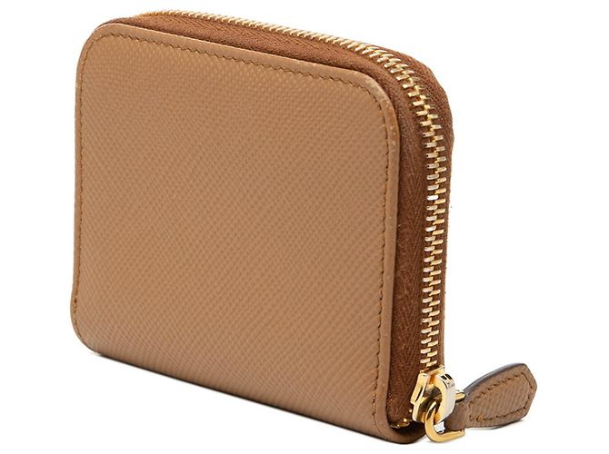Monedero con logo de Prada en cuero Saffiano marrón caramelo Castaño - vista 2