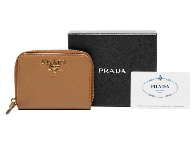 Monedero con logo de Prada en cuero Saffiano marrón caramelo Castaño - vista 6