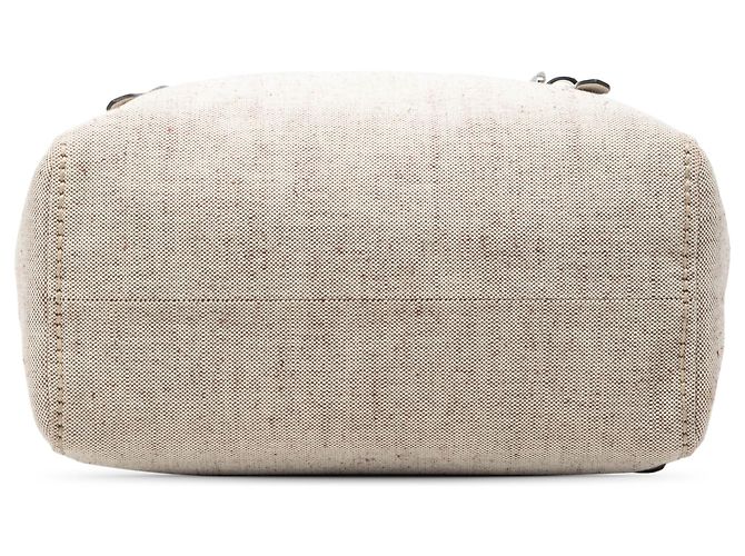 Borsa tote in tela beige con strisce e logo Prada - vista 3