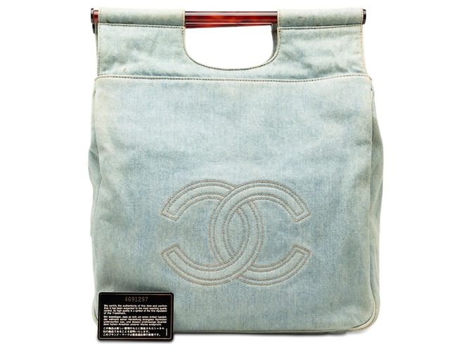 Chanel Blue CC Denim Schildkrötenhandtasche Blau Hellblau - Ansicht 8