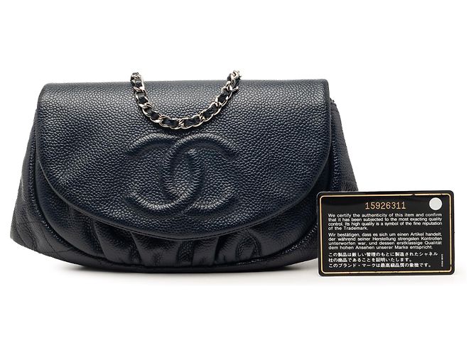 Wallet On Chain Carteira meia-lua em caviar azul CC da Chanel com corrente Azul marinho - vista 8