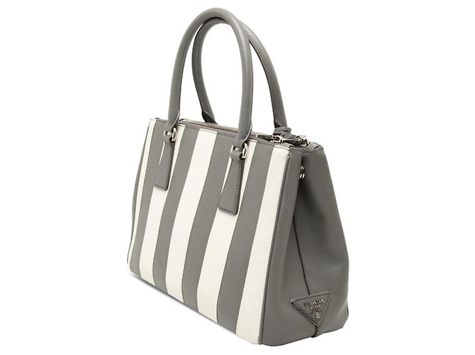 Borsa a mano a righe Galleria Medium di Prada Marrone Bianco - vista 2