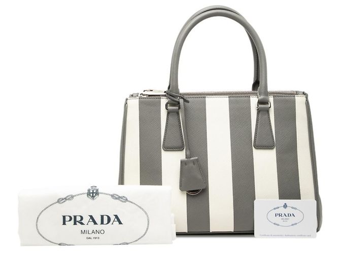 Borsa a mano a righe Galleria Medium di Prada Marrone Bianco - vista 6