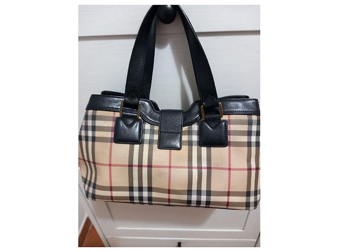 Borsa Burberry Check in Tela e Pelle Nero Multicolore Beige - vista 2