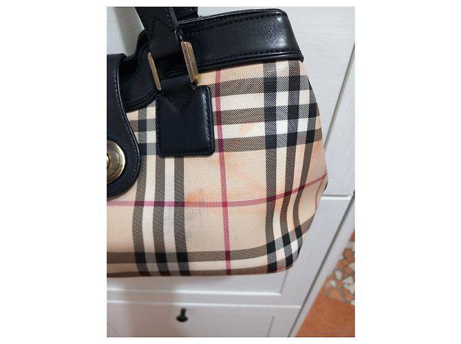 Borsa Burberry Check in Tela e Pelle Nero Multicolore Beige - vista 3