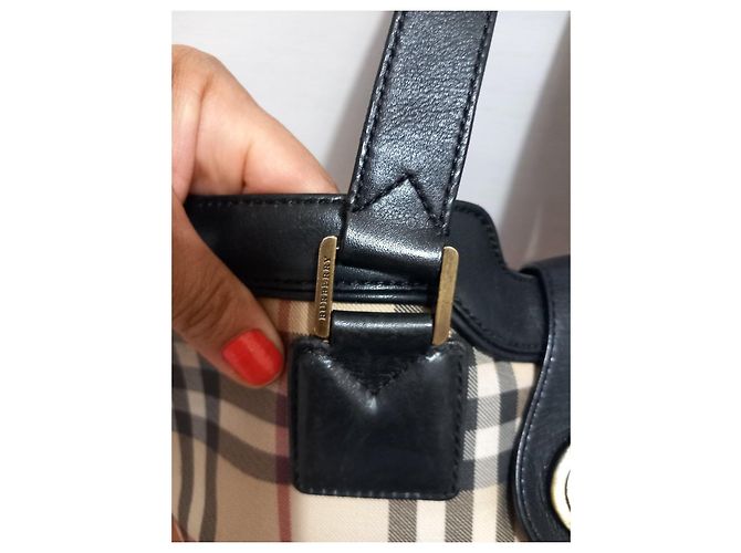 Borsa Burberry Check in Tela e Pelle Nero Multicolore Beige - vista 4