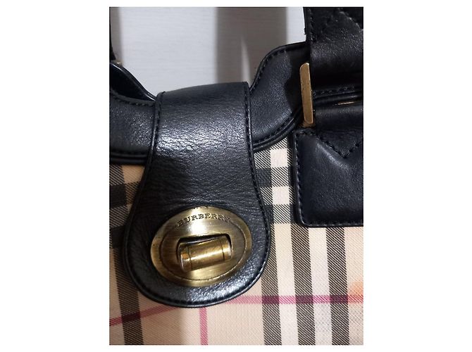 Borsa Burberry Check in Tela e Pelle Nero Multicolore Beige - vista 5