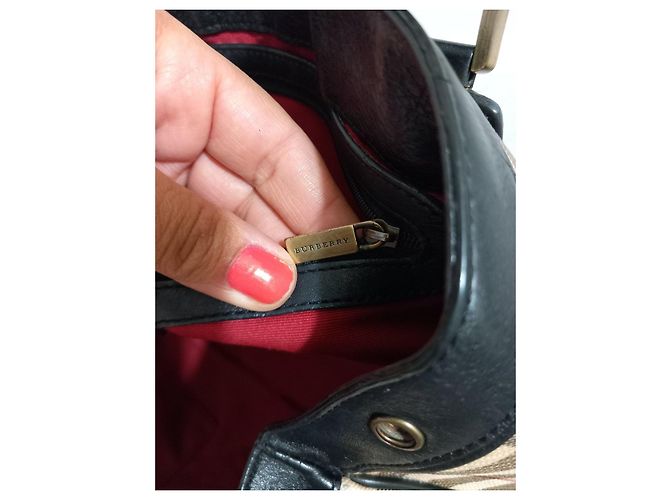 Borsa Burberry Check in Tela e Pelle Nero Multicolore Beige - vista 6