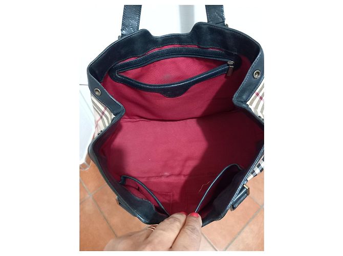 Borsa Burberry Check in Tela e Pelle Nero Multicolore Beige - vista 8
