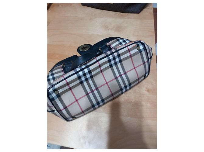 Borsa Burberry Check in Tela e Pelle Nero Multicolore Beige - vista 9