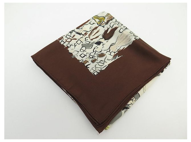 Hermès BUFANDA HERMES PADDOCK POR JEAN LOUIS CLERC EN SEDA MARRÓN Castaño - vista 12
