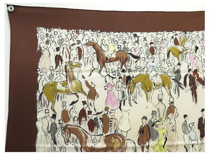 Hermès BUFANDA HERMES PADDOCK POR JEAN LOUIS CLERC EN SEDA MARRÓN Castaño - vista 2